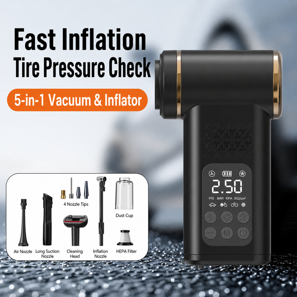 Multifunctional Car Wireless Vacuum Cleaner Portable Smart Tire Inflator Digital Display Air Pump for Outdoor Emergency