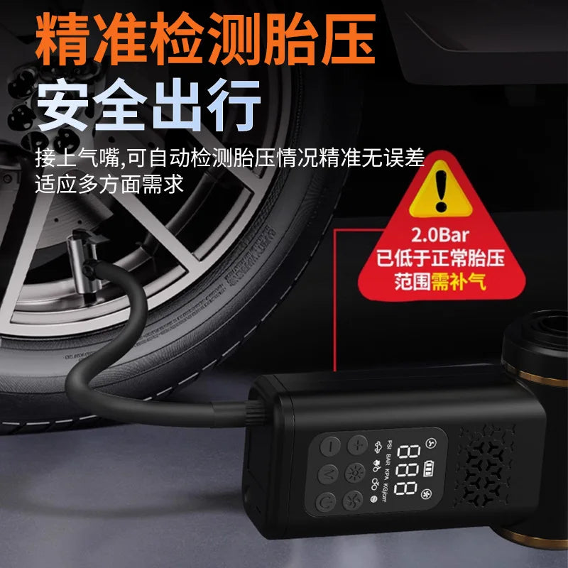 Multifunctional Car Wireless Vacuum Cleaner Portable Smart Tire Inflator Digital Display Air Pump for Outdoor Emergency