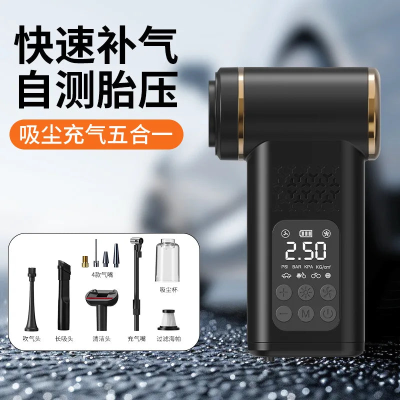 Multifunctional Car Wireless Vacuum Cleaner Portable Smart Tire Inflator Digital Display Air Pump for Outdoor Emergency